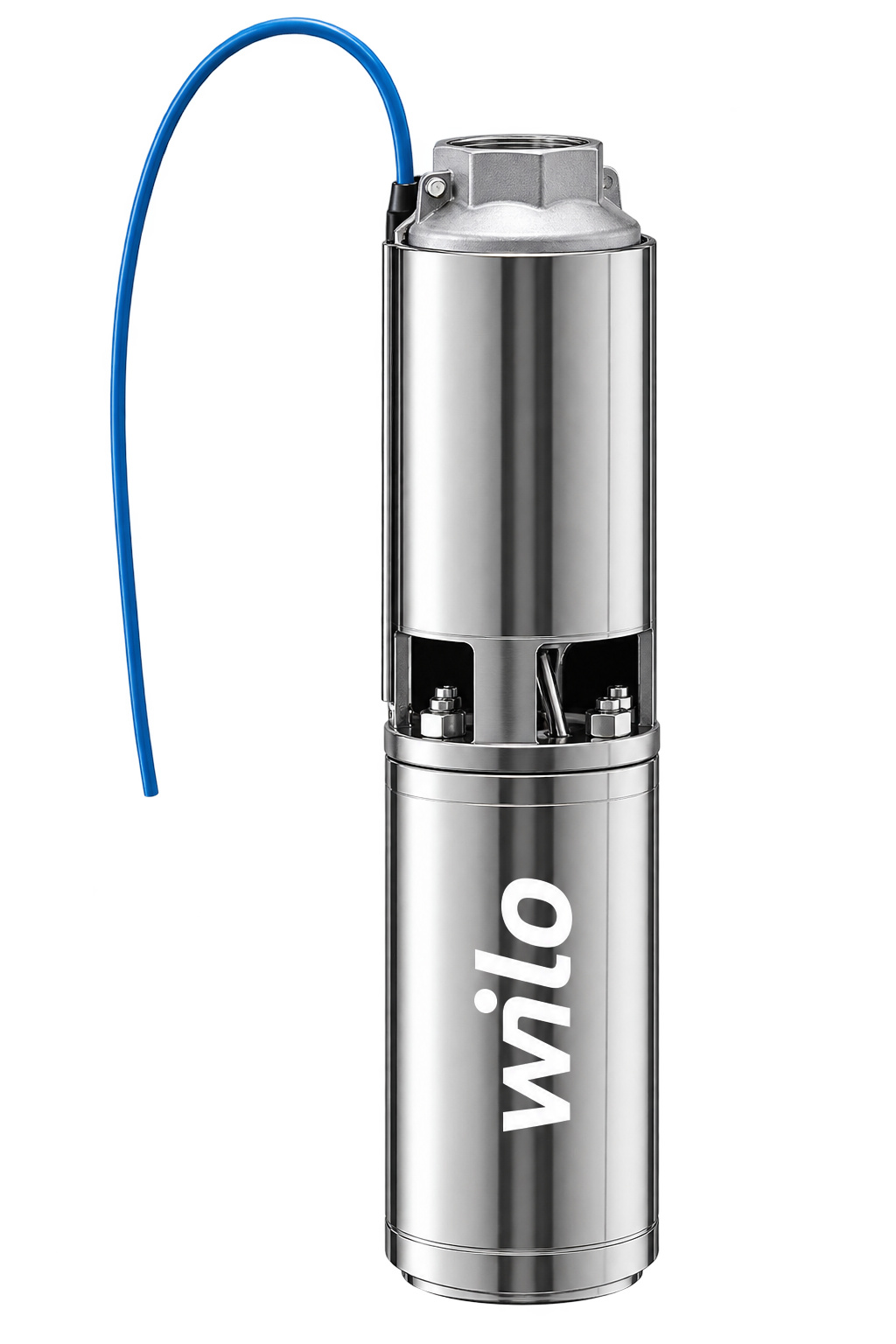 Compact stainless steel submersible well pump with drop cable